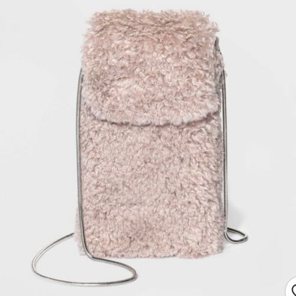 NWT A New Day Tan Fuzzy Party Phone Crossbody Small Bag Beautiful & Functional - Picture 1 of 12